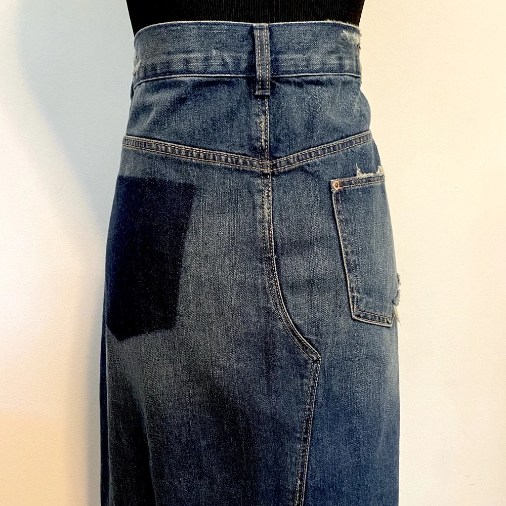 Zara Distressed Dark Washed Asymmetrical Jean Skirt Size L